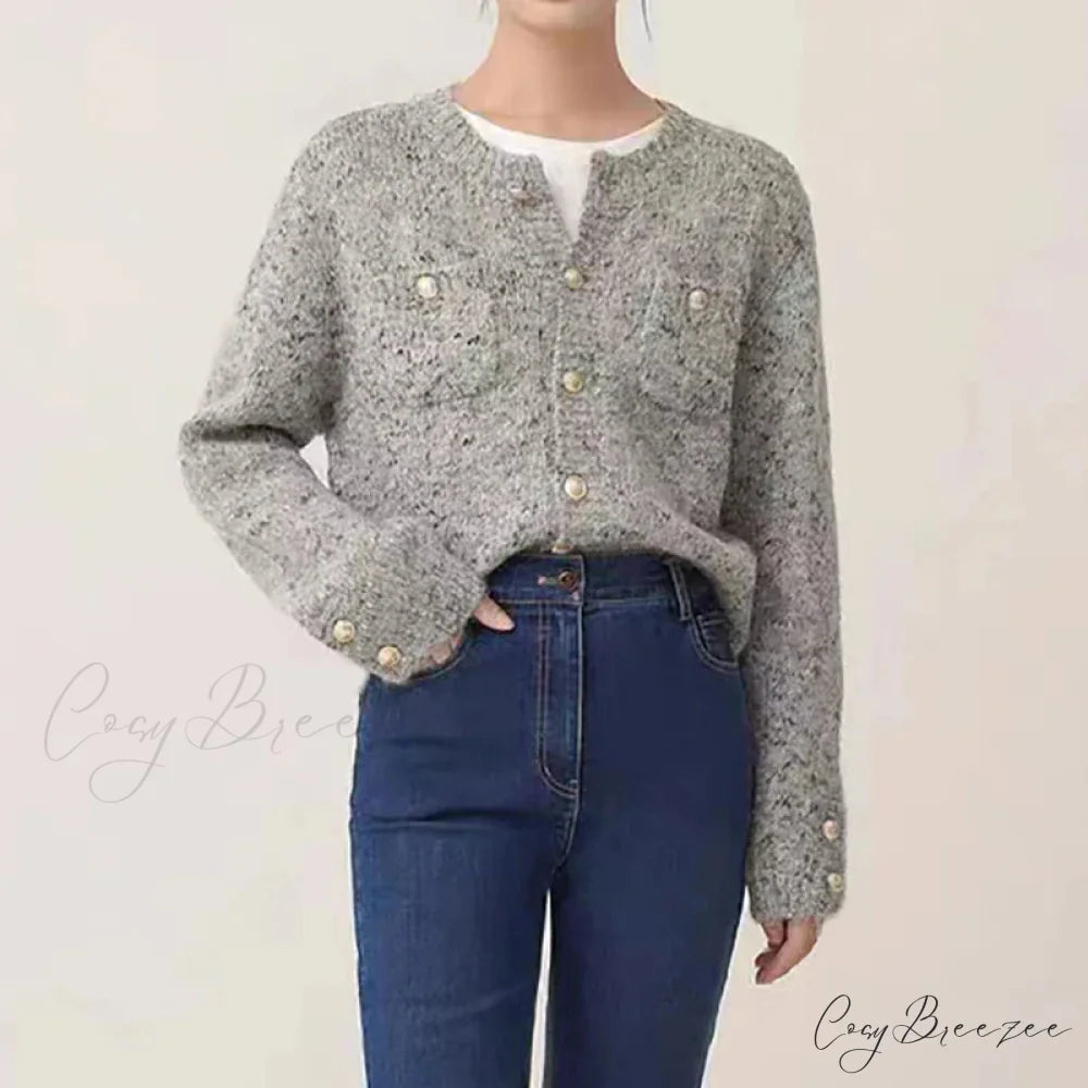 Gray Elegant O-neck Button Cardigan GRAY / One Size cardigans-241228