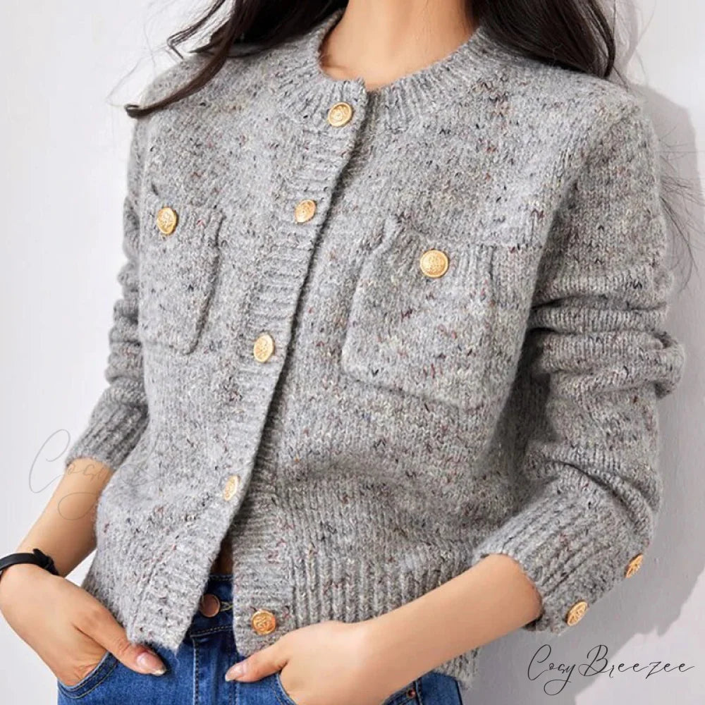 Gray Elegant O-neck Button Cardigan GRAY / One Size cardigans-241228