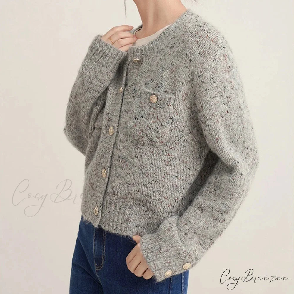 Gray Elegant O-neck Button Cardigan GRAY / One Size cardigans-241228