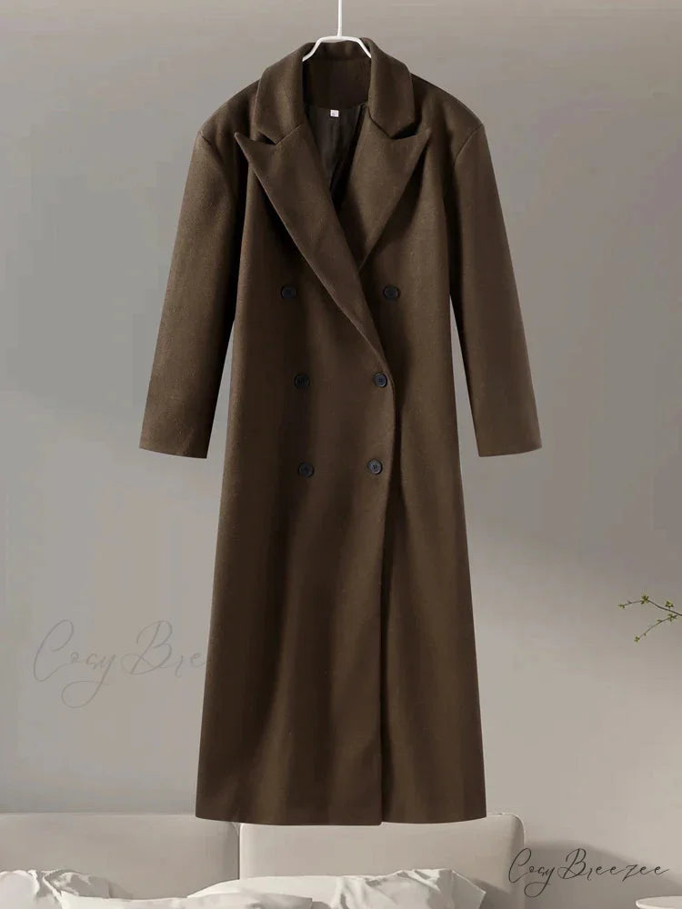 Gray Relaxed Wool Notched Button-Up Coat dark brown / S overcoats-241228