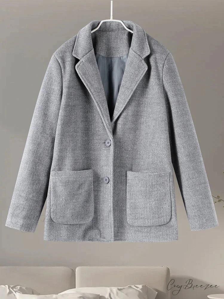 Gray Relaxed Wool Notched Button-Up Coat gray short coat / S overcoats-241228