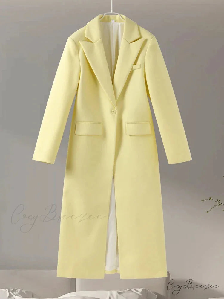 Gray Relaxed Wool Notched Button-Up Coat yellow long coat / S overcoats-241228