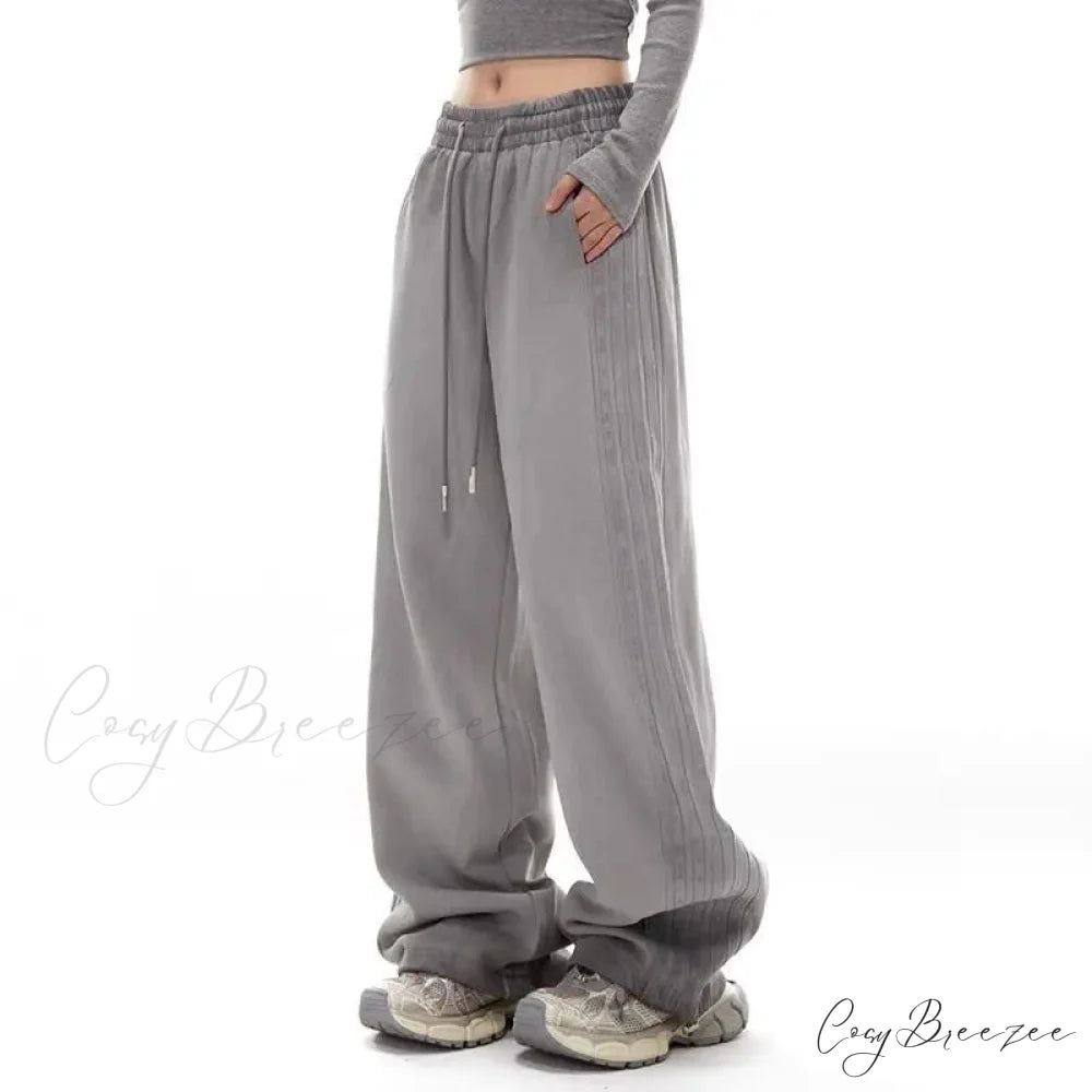 Gray Stripe Motion Relaxed Pants pants-241228