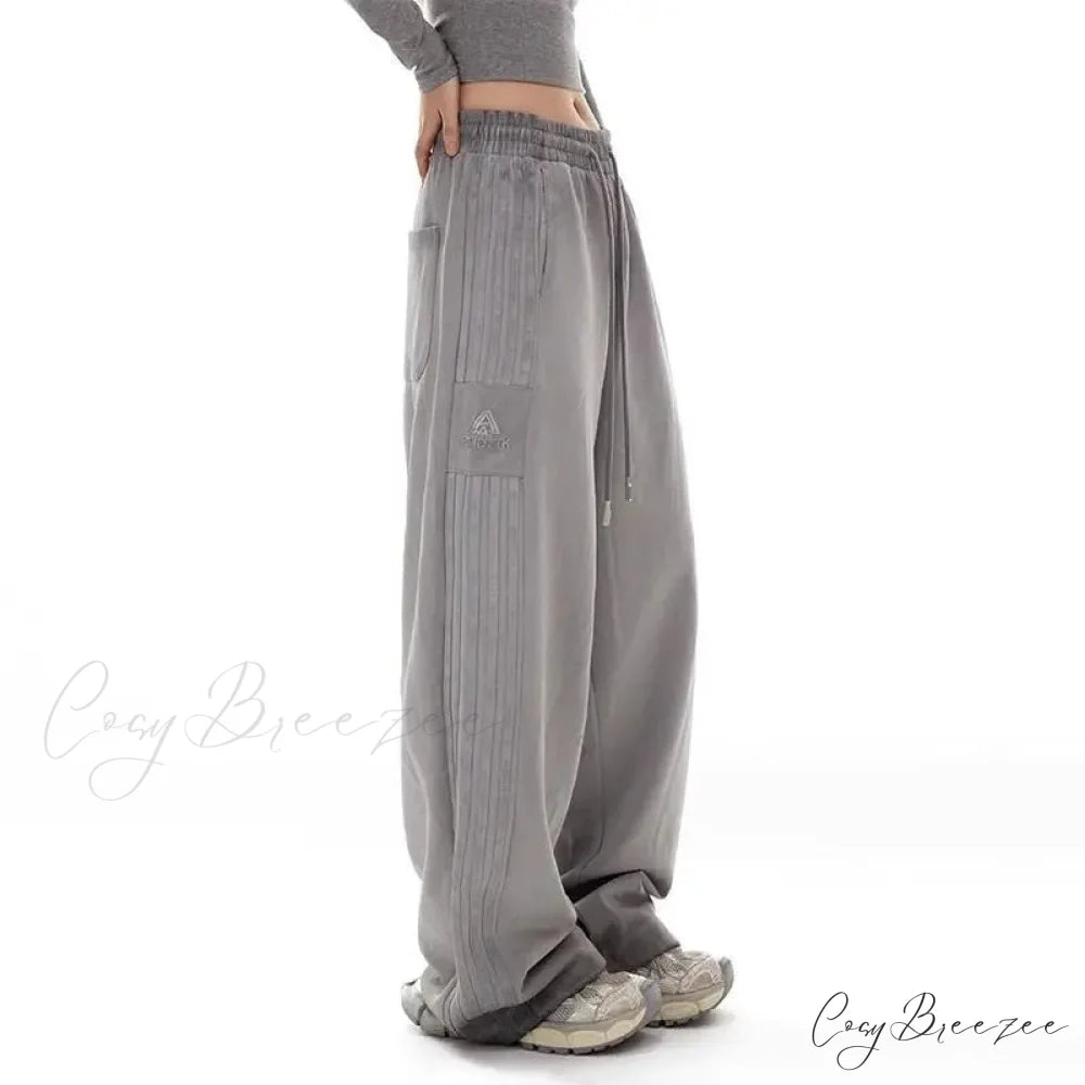 Gray Stripe Motion Relaxed Pants pants-241228