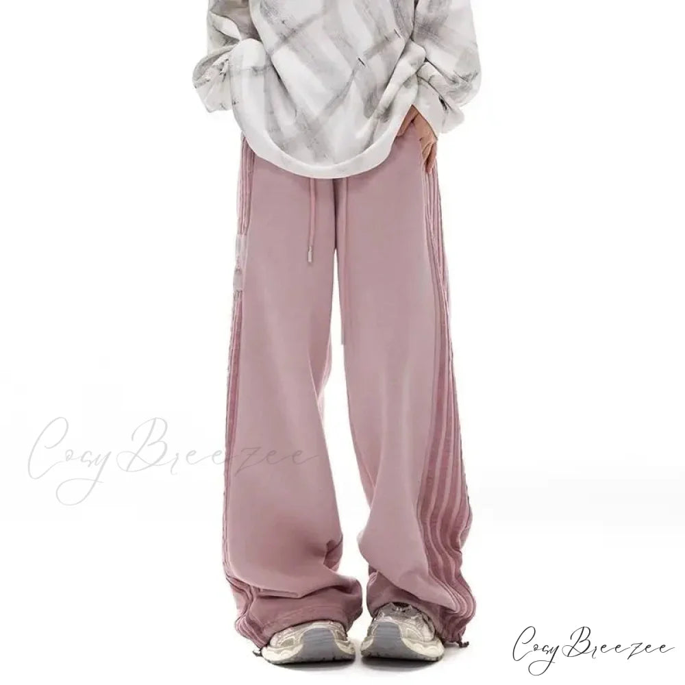 Gray Stripe Motion Relaxed Pants pants-241228