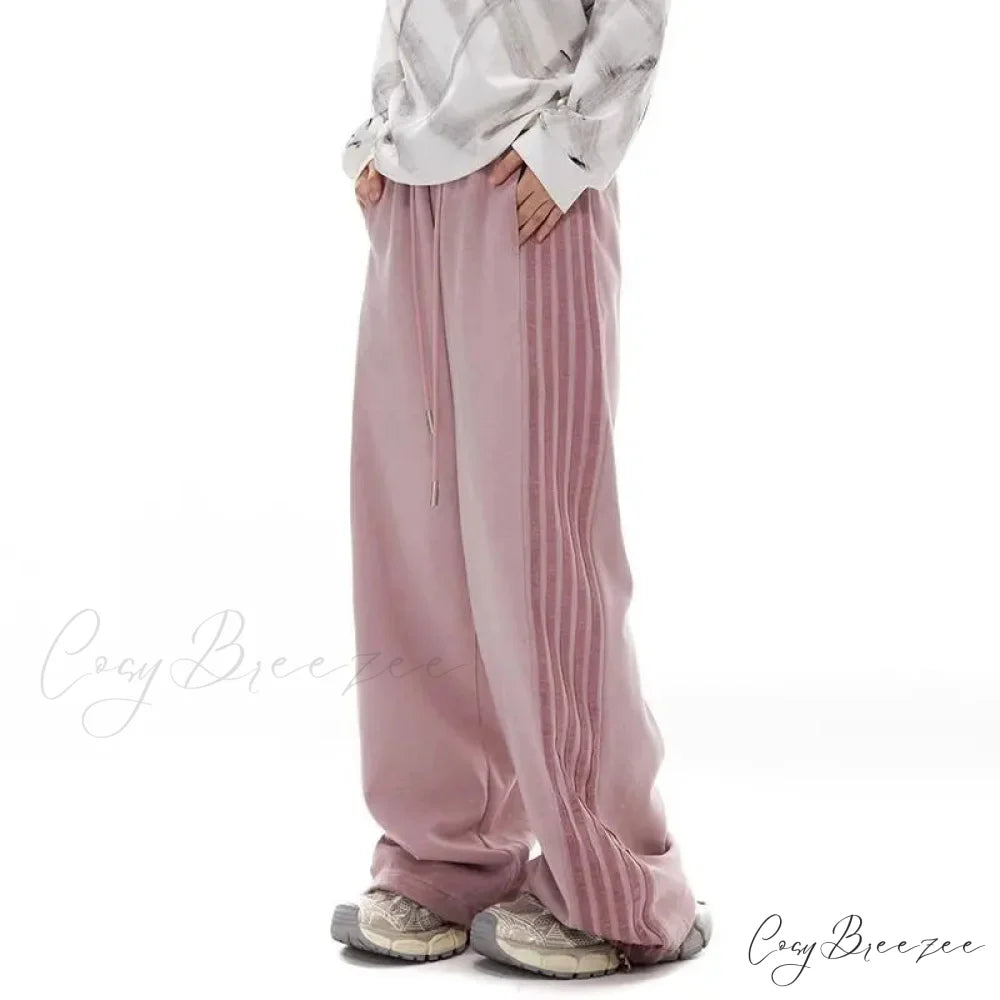 Gray Stripe Motion Relaxed Pants Pink / S pants-241228