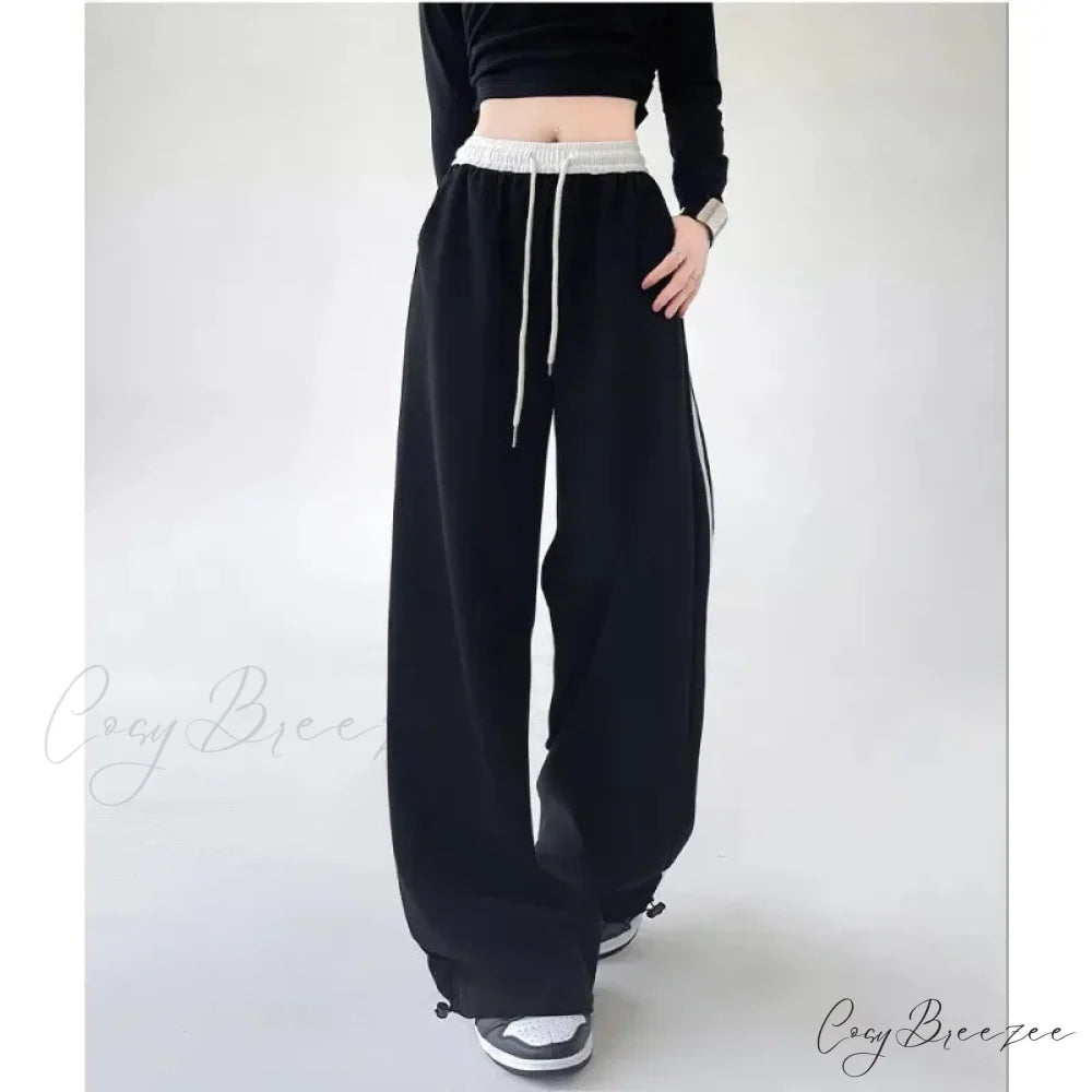 Gray Striped Casual Sweatpants Pants Black / S pants-241228