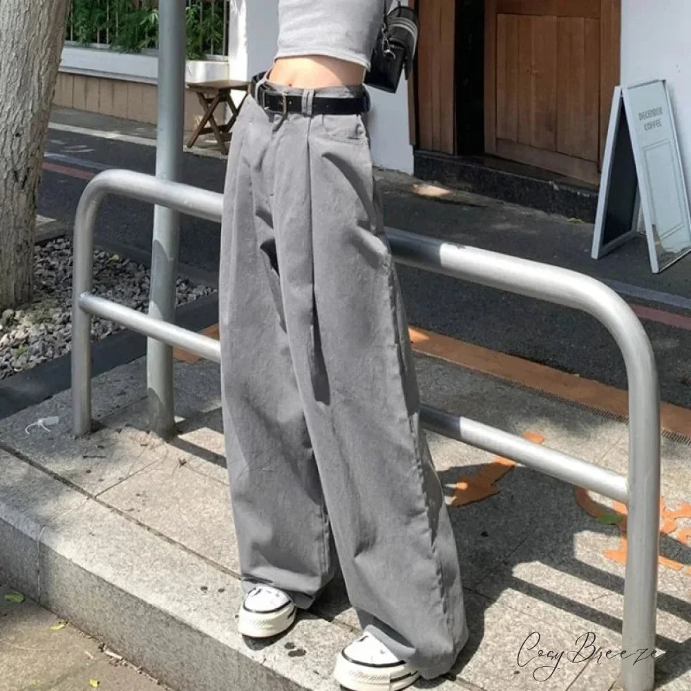 Gray Vintage Y2K Women Suit Pants pants-241228