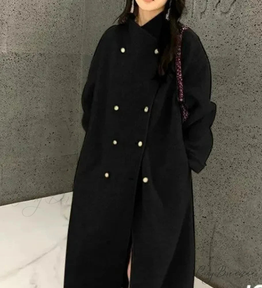 Gray Wool Loose-Fit Fleece Coat Black / S overcoats-241228