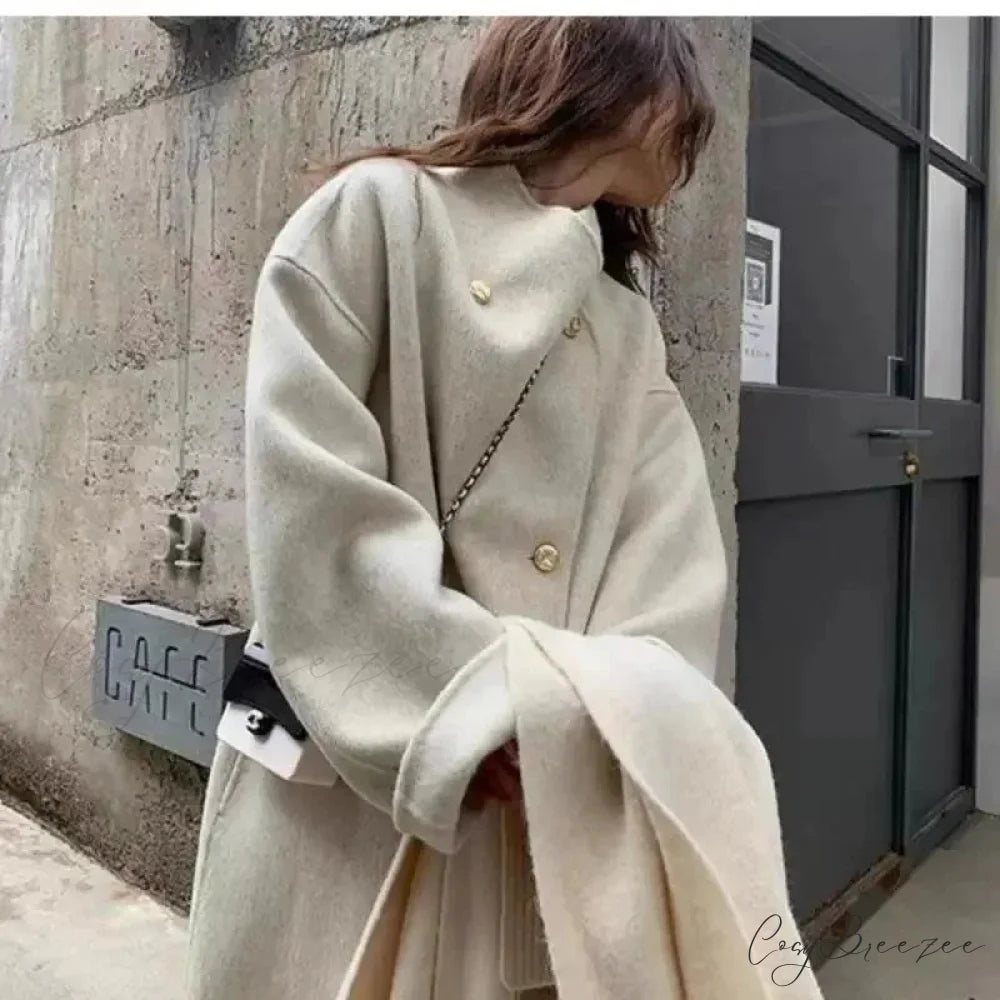 Gray Wool Loose-Fit Fleece Coat overcoats-241228