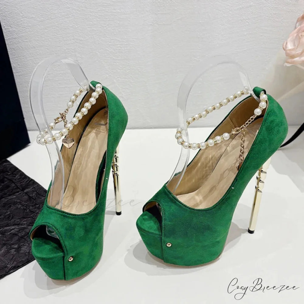 Green Peep Toe Wedding Banquet High Heels Platform Pumps with Ankle Strap Green / 35