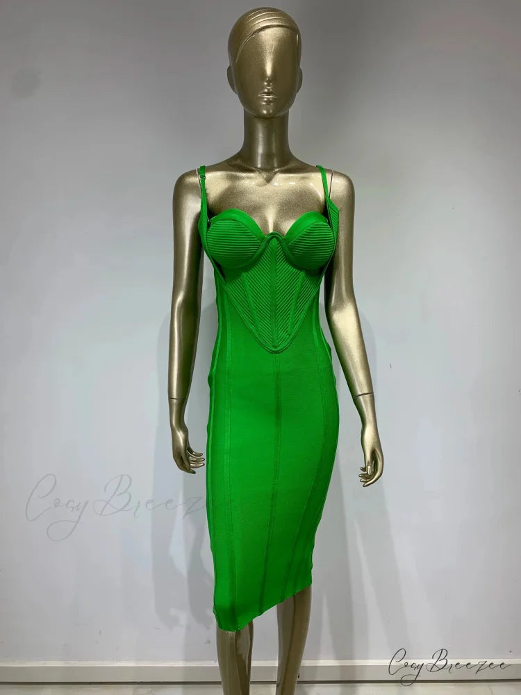Green Sleeveless Backless Midi Bodycon Bandage Party Dress