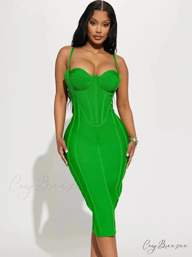 Green Sleeveless Backless Midi Bodycon Bandage Party Dress Green / S