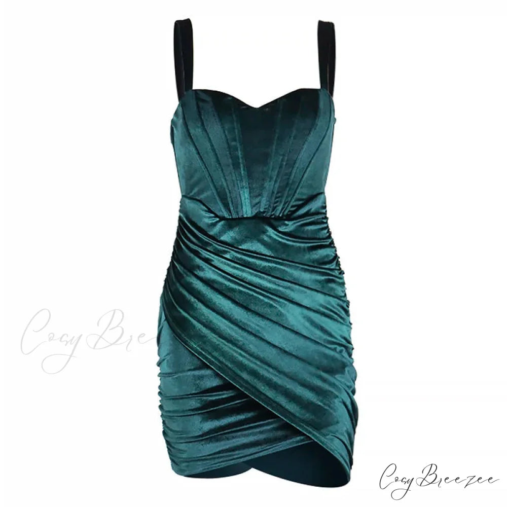 Green Velvet Corsets Party Mini Dress Elegant Spaghetti Strap Bodycon Christmas Party Dress Green / S