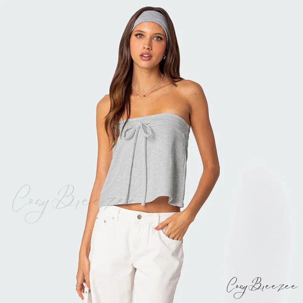 Grey Bow Tube Charming Jersey Crop Top