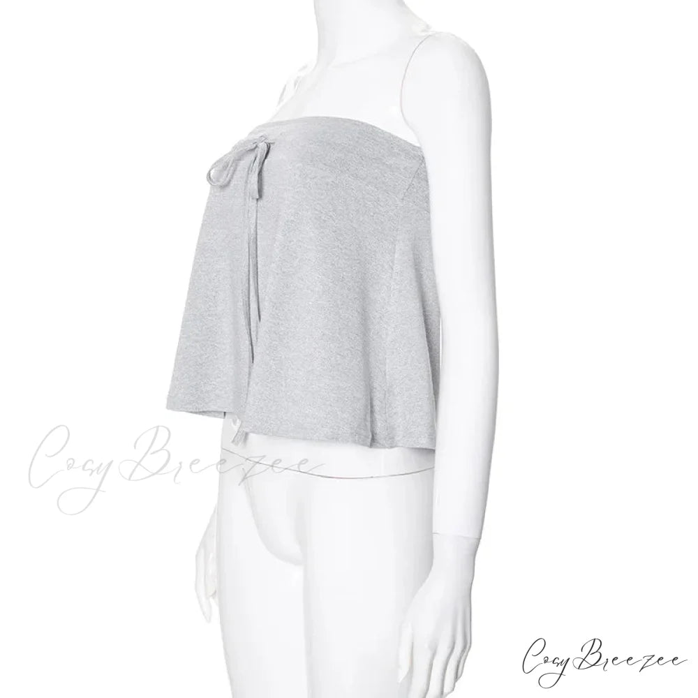 Grey Bow Tube Charming Jersey Crop Top