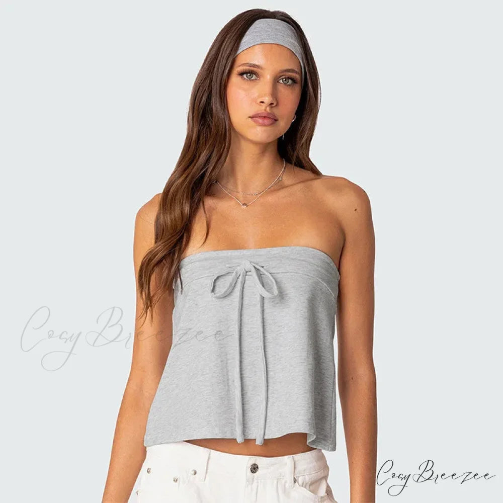 Grey Bow Tube Charming Jersey Crop Top