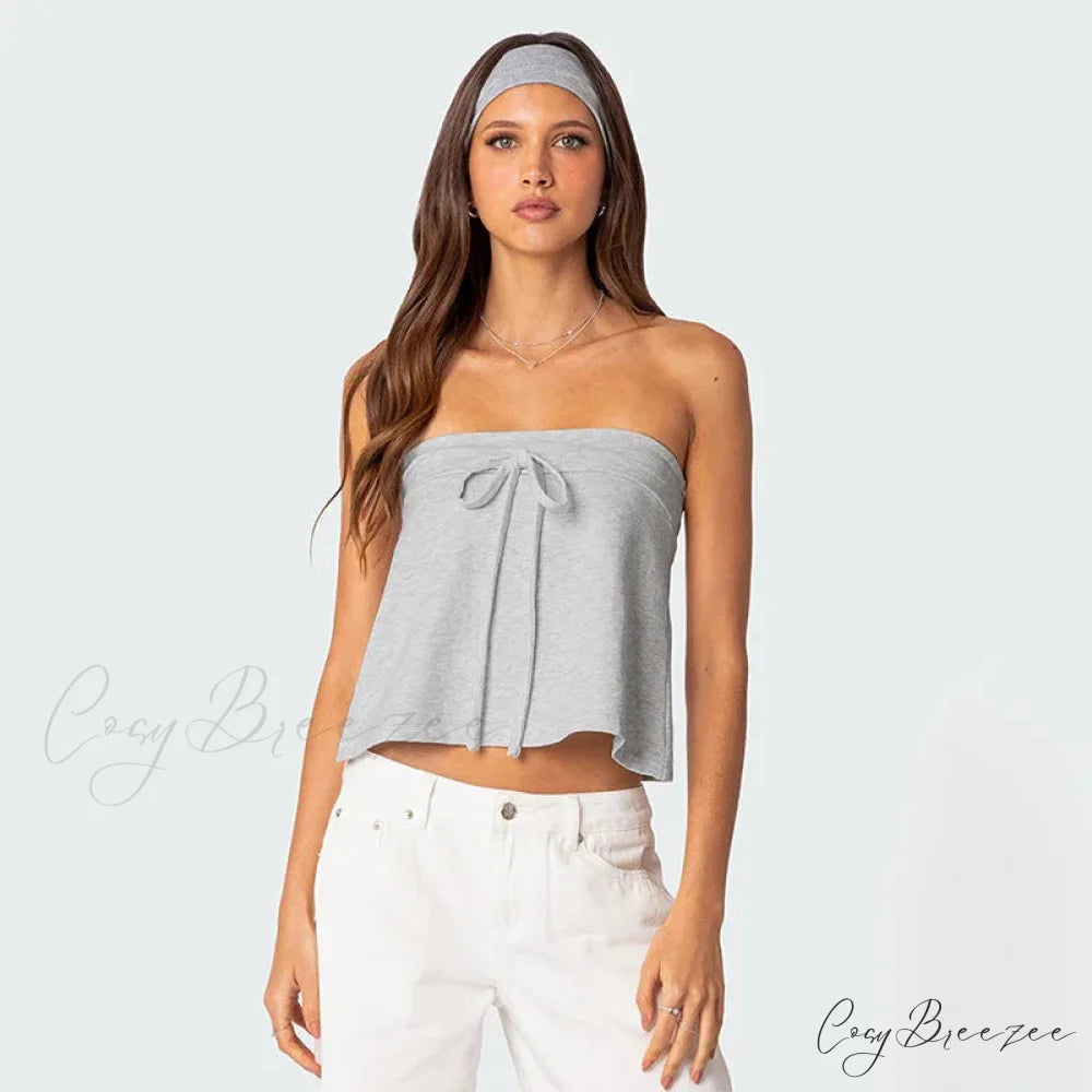 Grey Bow Tube Charming Jersey Crop Top