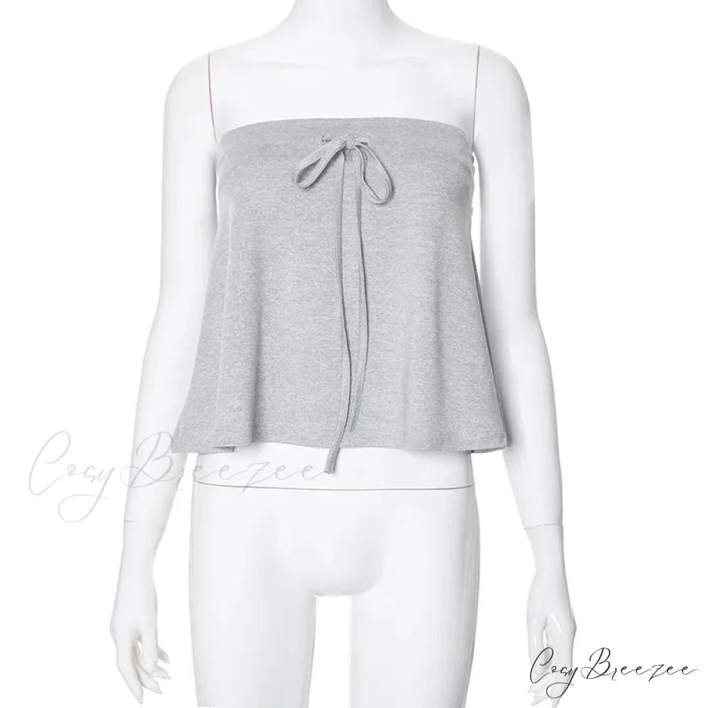 Grey Bow Tube Charming Jersey Crop Top Light Gray / L