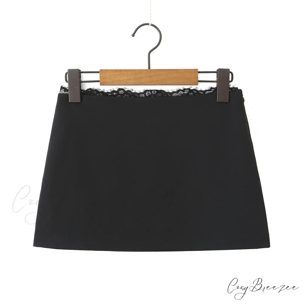 Grey Lace Trim Charming Solid Mini Skirt