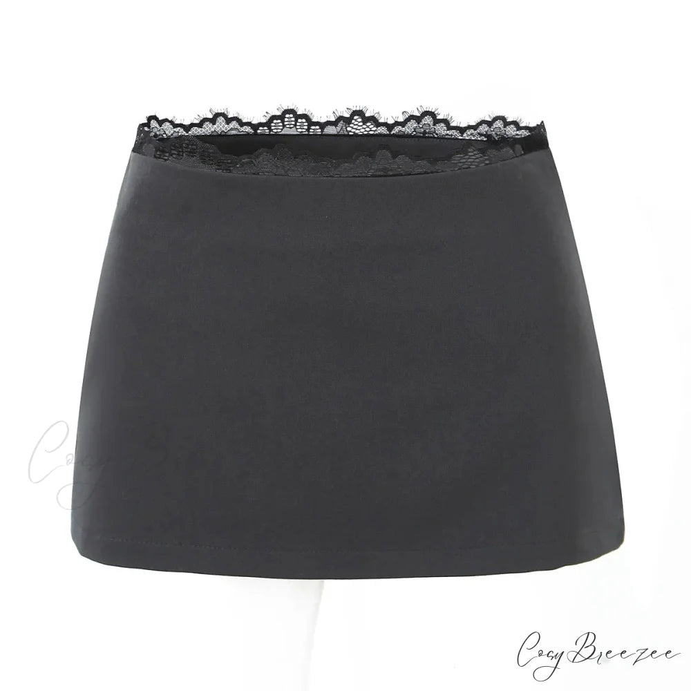 Grey Lace Trim Charming Solid Mini Skirt GRAY / S
