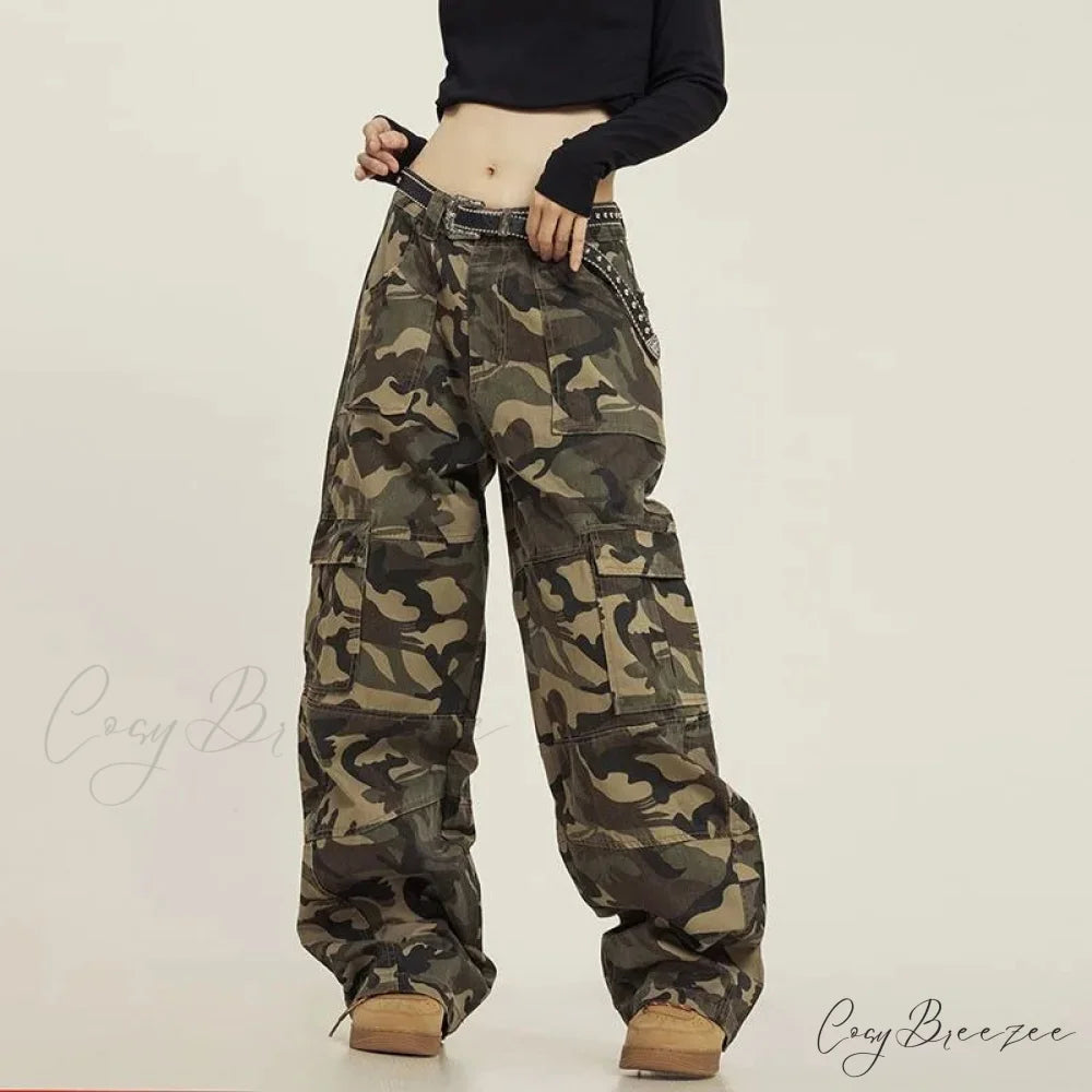 Grunge Camouflage Cargo Y2K Pants pants-241228