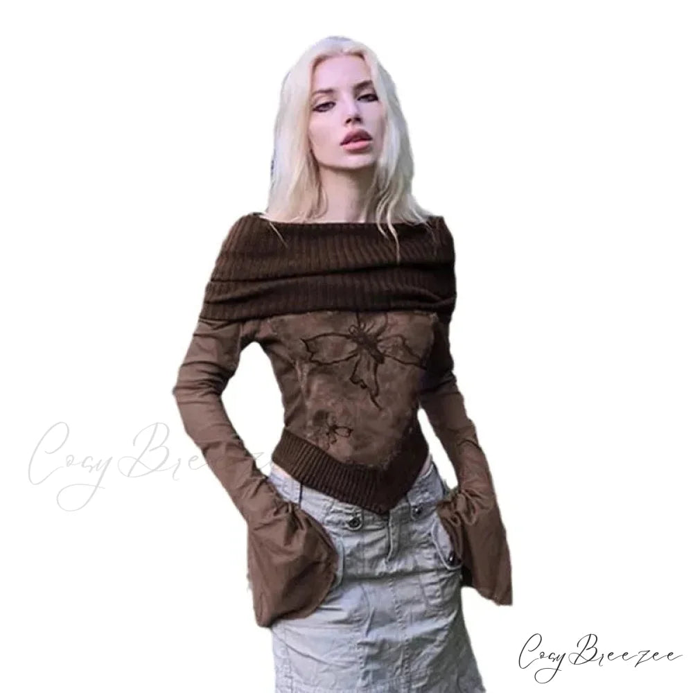 Grunge Sexy T-shirt Flare Sleeve Sweater swraters-241228