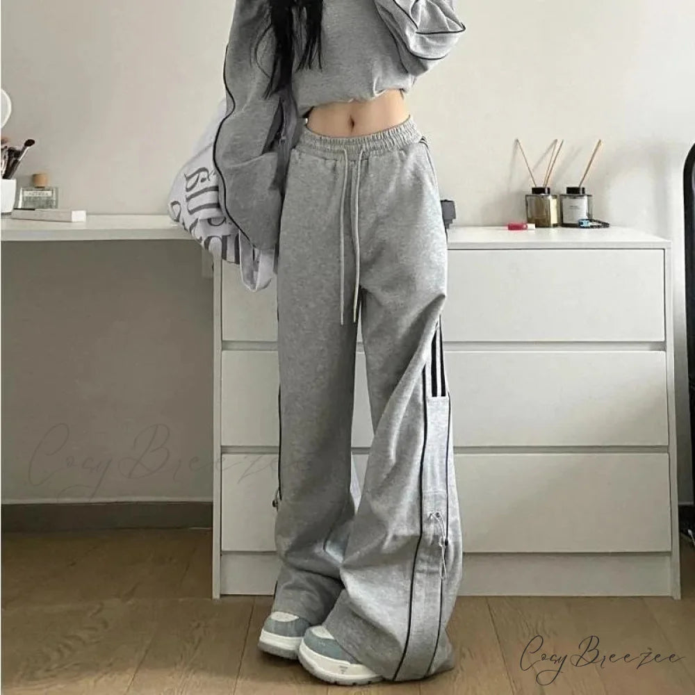 Grunge Striped Sweatpants Harajuku Pants Gray / M pants-241228