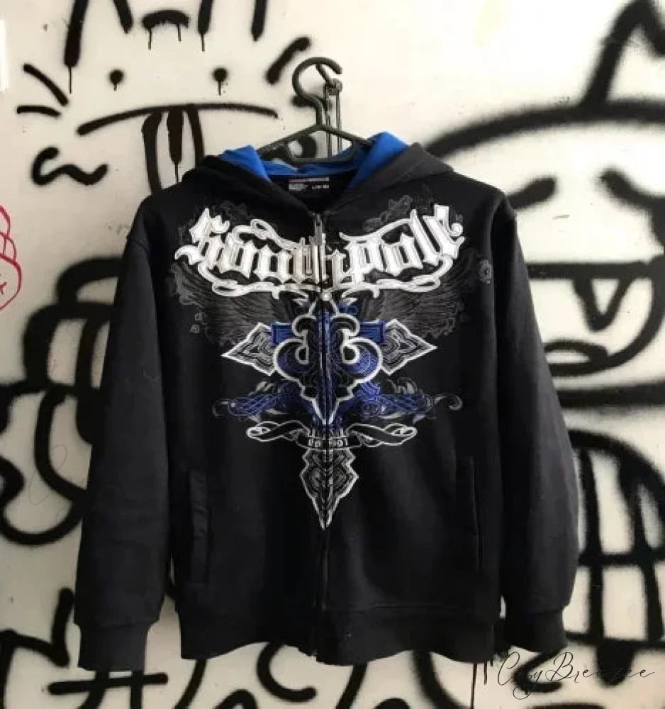 Grunge Zip-Up Sweatshirt black 3 / M hoodies-241228