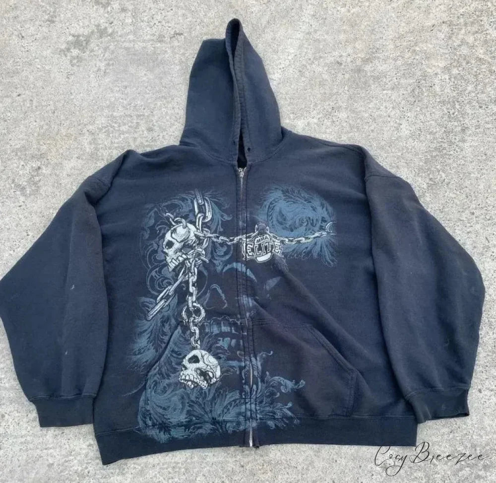 Grunge Zip-Up Sweatshirt blue / M hoodies-241228
