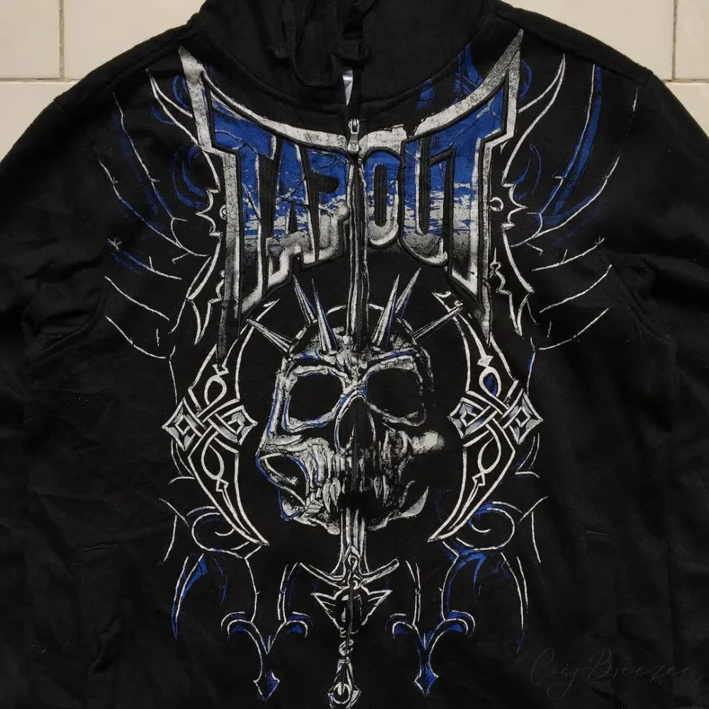 Grunge Zip-Up Sweatshirt hoodies-241228