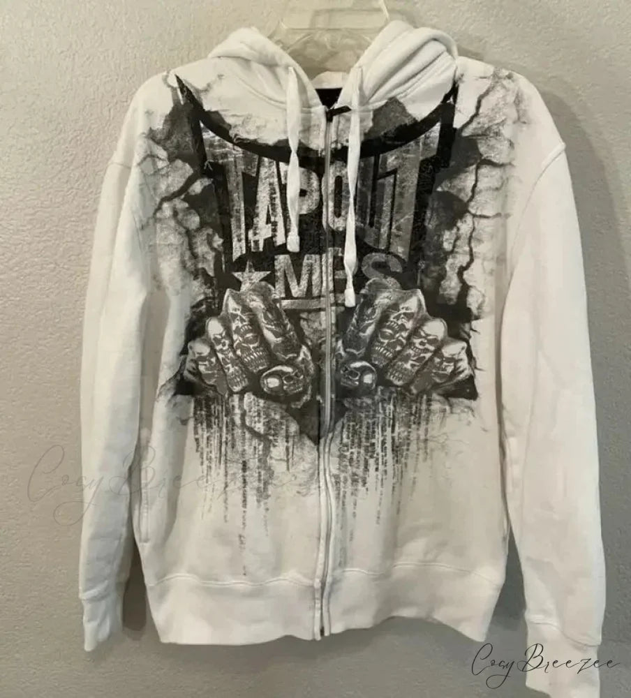 Grunge Zip-Up Sweatshirt white 3 / M hoodies-241228