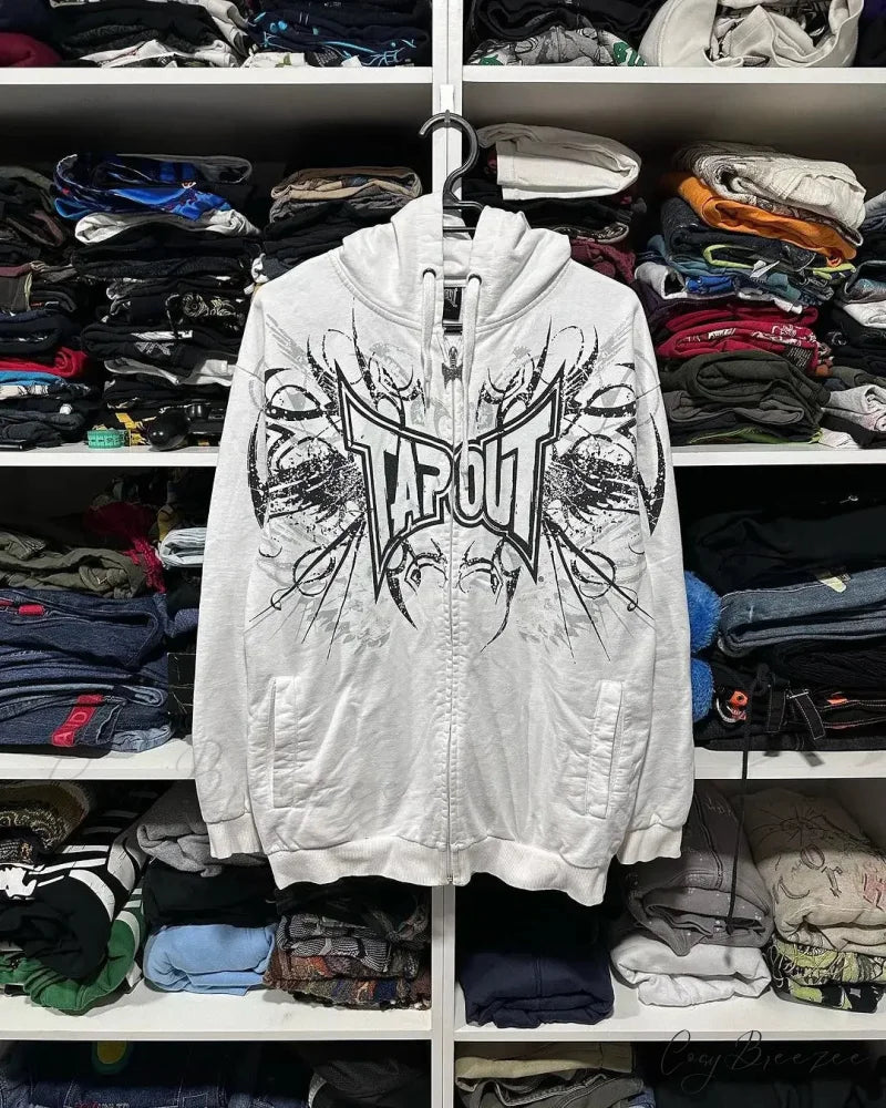 Grunge Zip-Up Sweatshirt white 4 / M hoodies-241228
