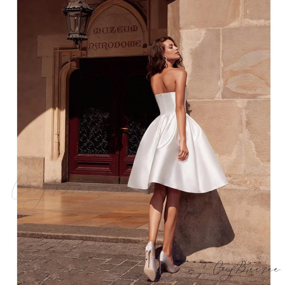 Hadley Strapless Pleated Charming Satin Party Dress