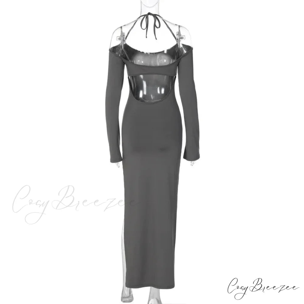Halter Backless es Elegant Sleeve Club Party Split es Clothes Maxi Dress