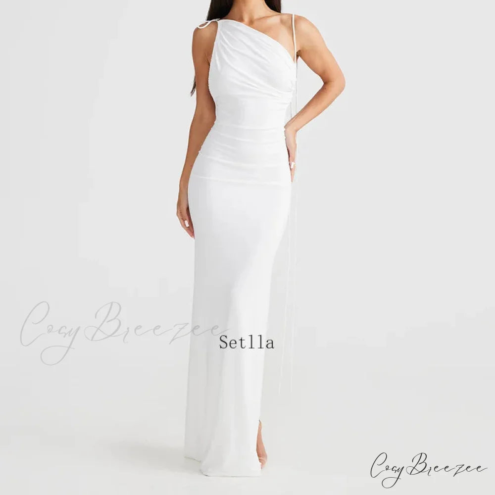 Halter Backless Ruched Elegant Sleeveless Split Summer-ready Midi Dress