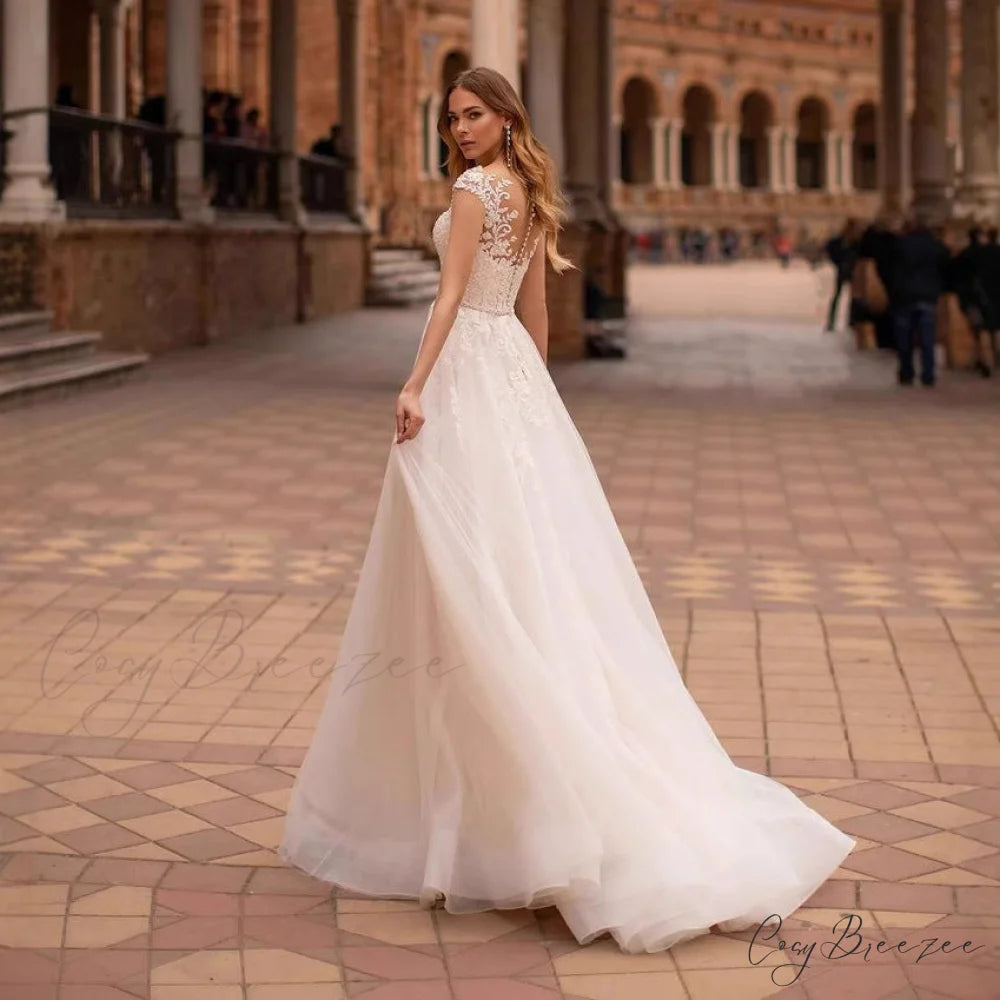 Halter Backless Sheer Tulle Wedding Dress White / 2 weddingdress-250223
