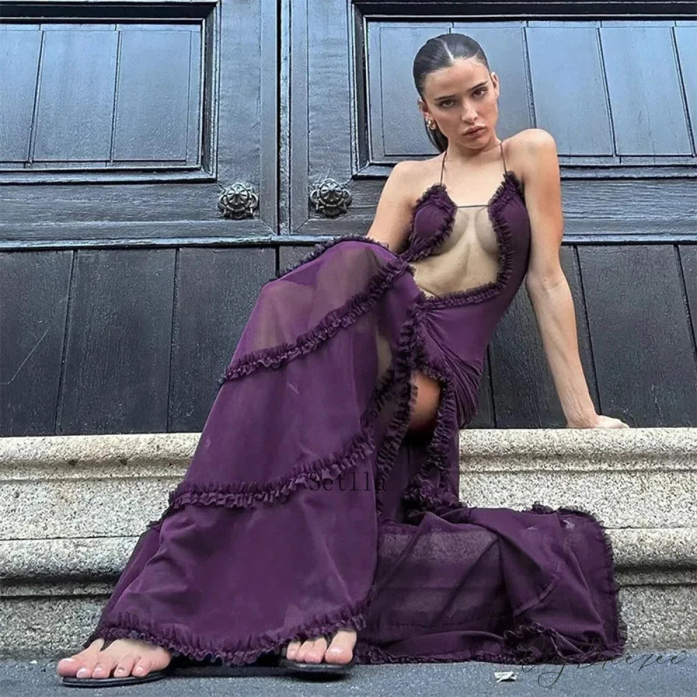 Halter Backless Split Maxi Dress