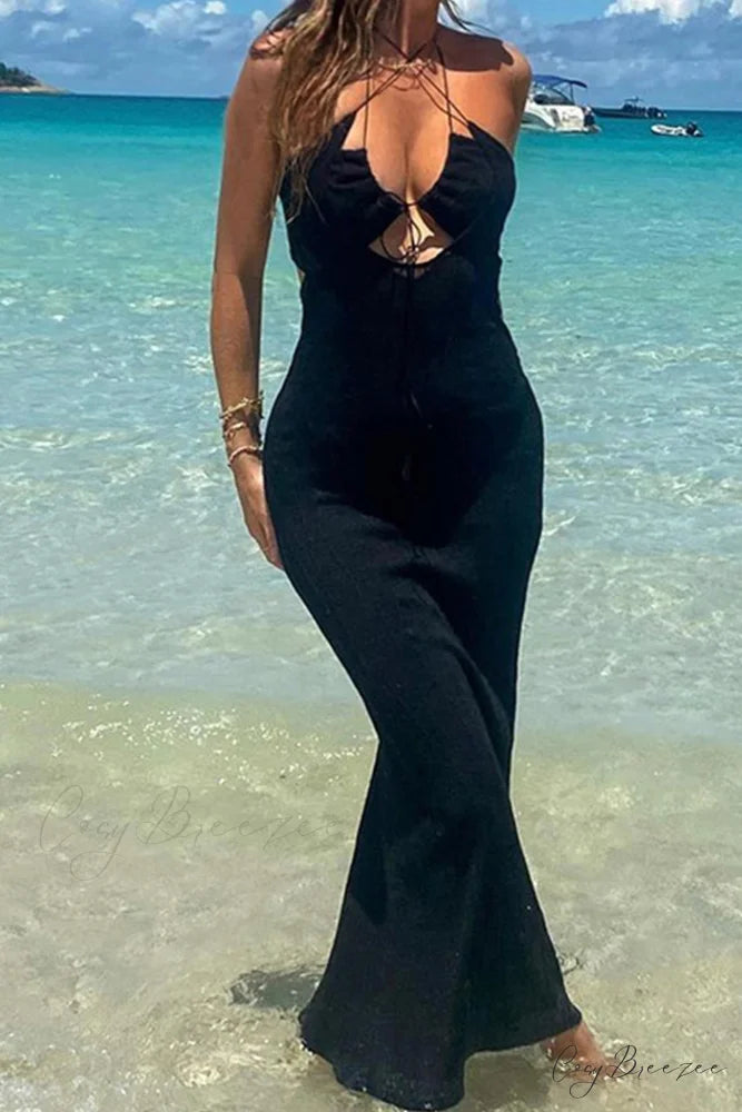 Halter Cutout Tie-up Dress with CrissCross Design