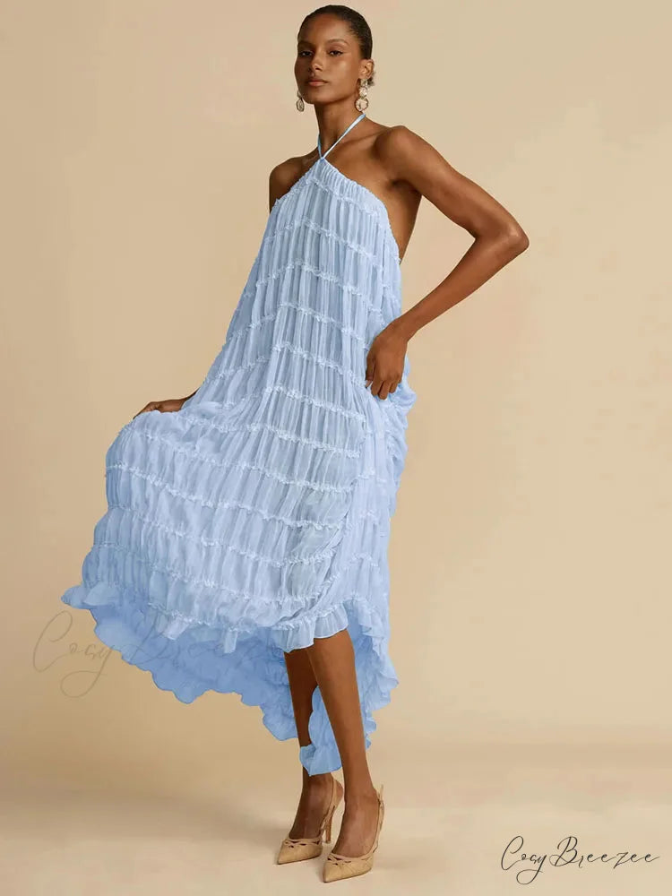 Halter Neck Stylish Ruched Midi Dress
