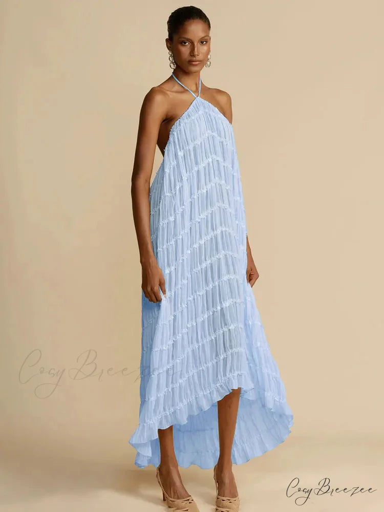 Halter Neck Stylish Ruched Midi Dress