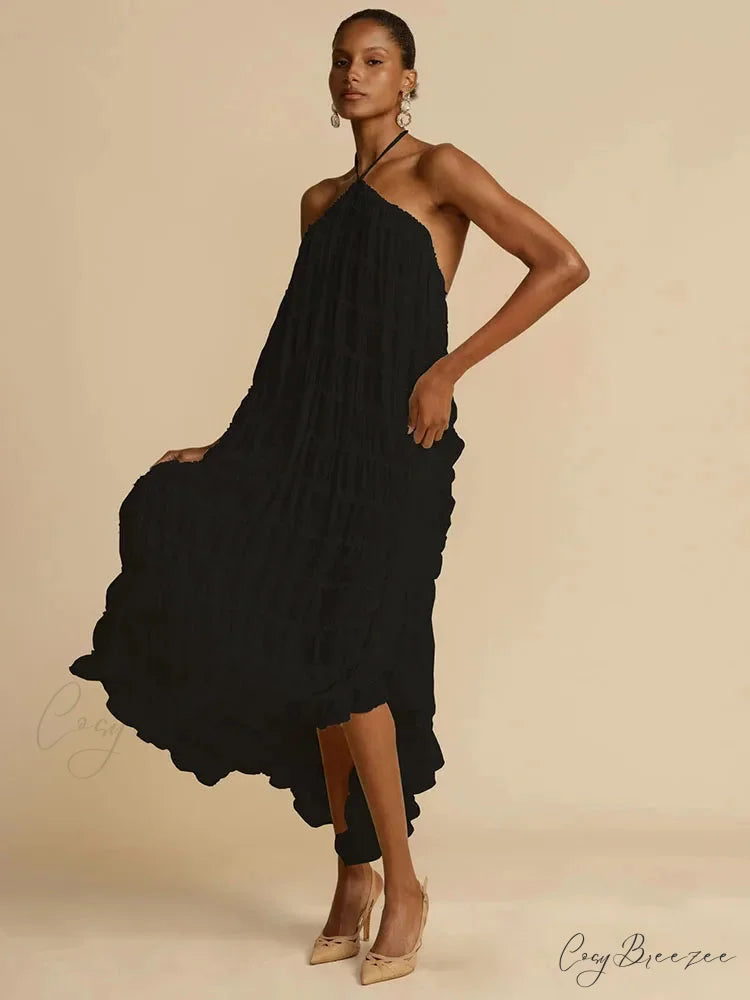 Halter Neck Stylish Ruched Midi Dress