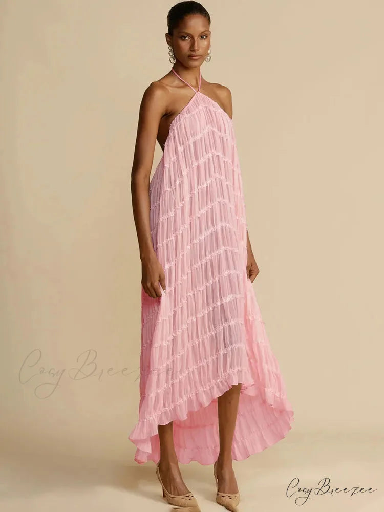 Halter Neck Stylish Ruched Midi Dress