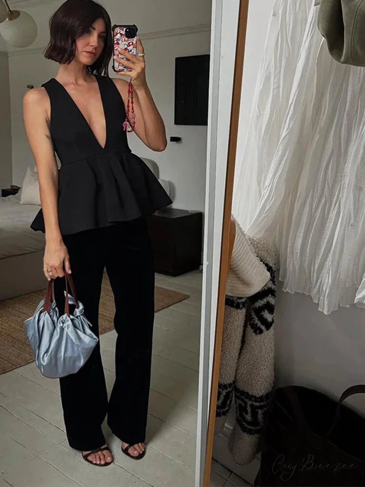Halter Neck Wide-Leg Elevated-Waist Formal Two Piece Set officetwopieceset-250223