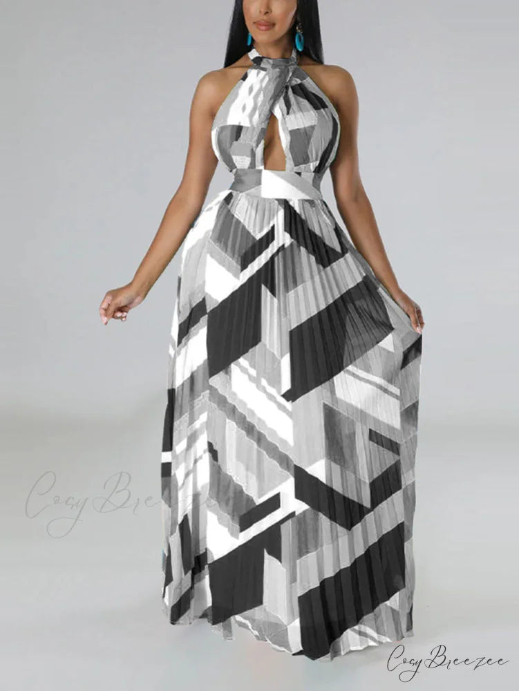 Halter Patchwork Graceful Ribbed Black Romper