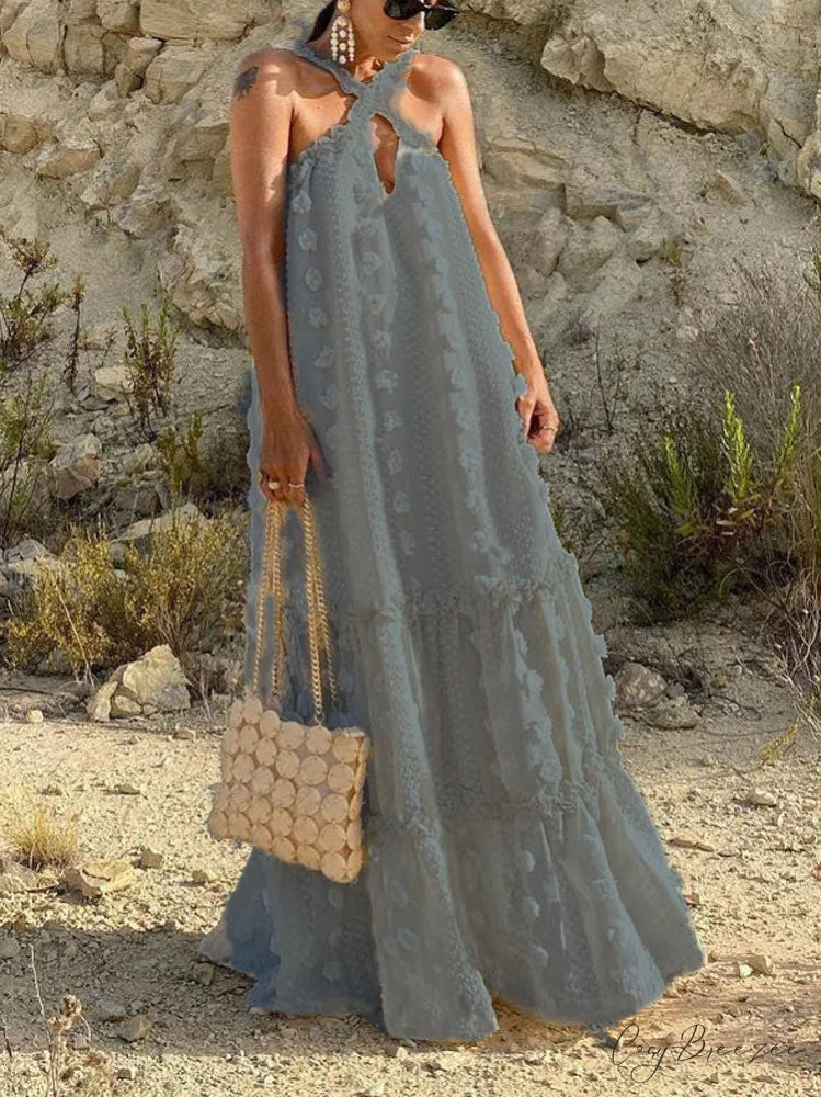 Halter Tassel Graceful Mini Dress Light Gray / S