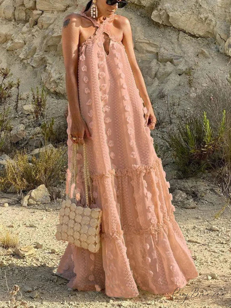 Halter Tassel Graceful Mini Dress Pink / S