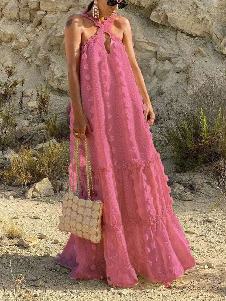 Halter Tassel Graceful Mini Dress Rose / S