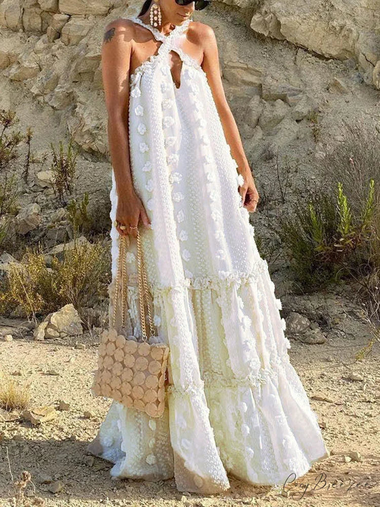Halter Tassel Graceful Mini Dress White / S
