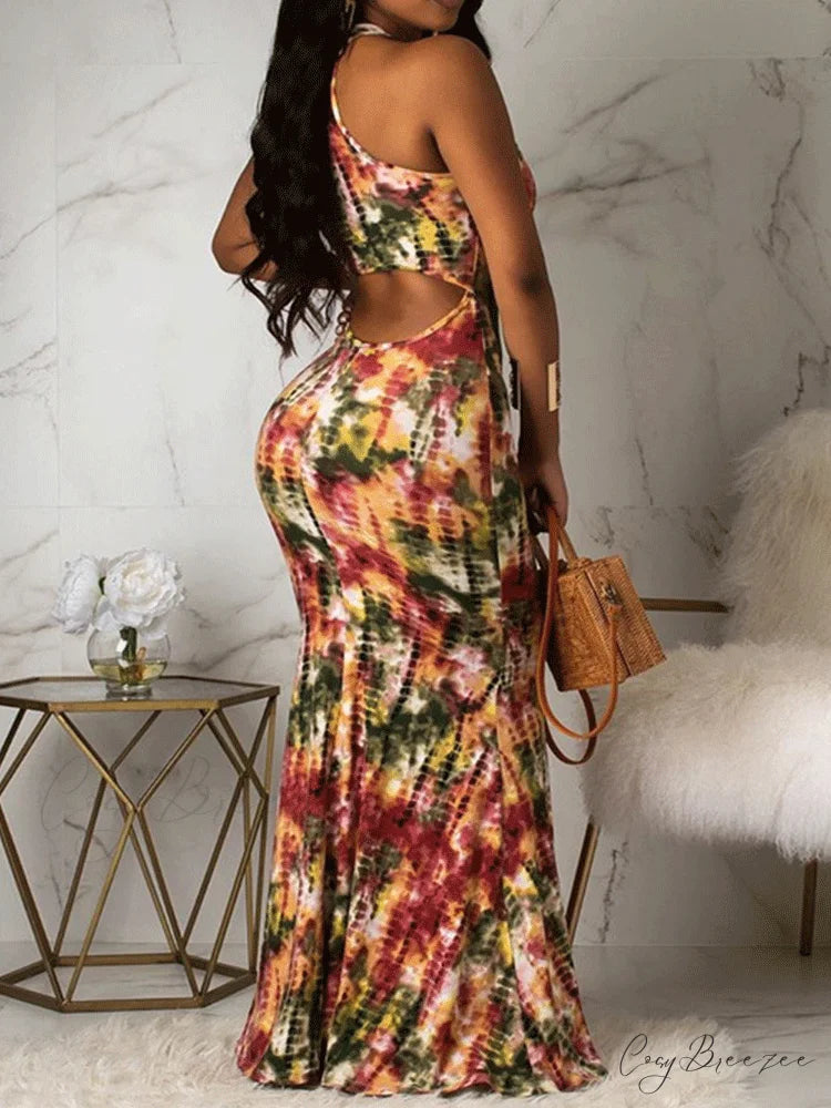 Halter Three-dimensional Graceful Floral Cake Dress